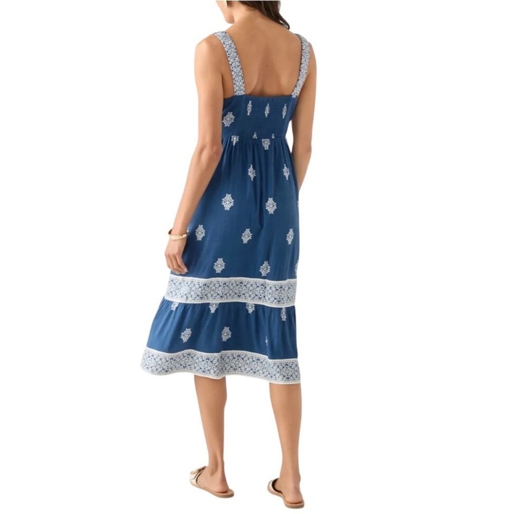 Lucky Brand Blue Medallion Print Maxi Dress, XL, Smocked Back, Pockets‎ - Picture 2 of 14
